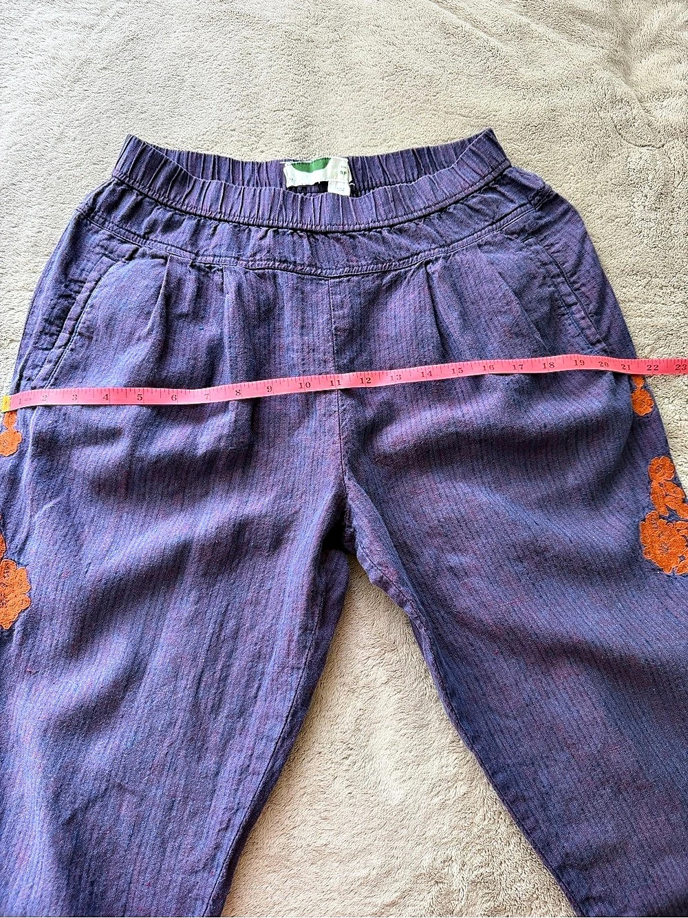 Anthropologie Purple Linen Floral Embroidered Pants S Petite - Picture 3 of 7